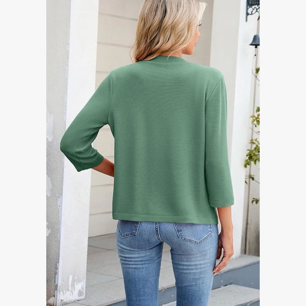 Green 3/4 Sleeve Open Front Cardigan M - Picture 5 of 6